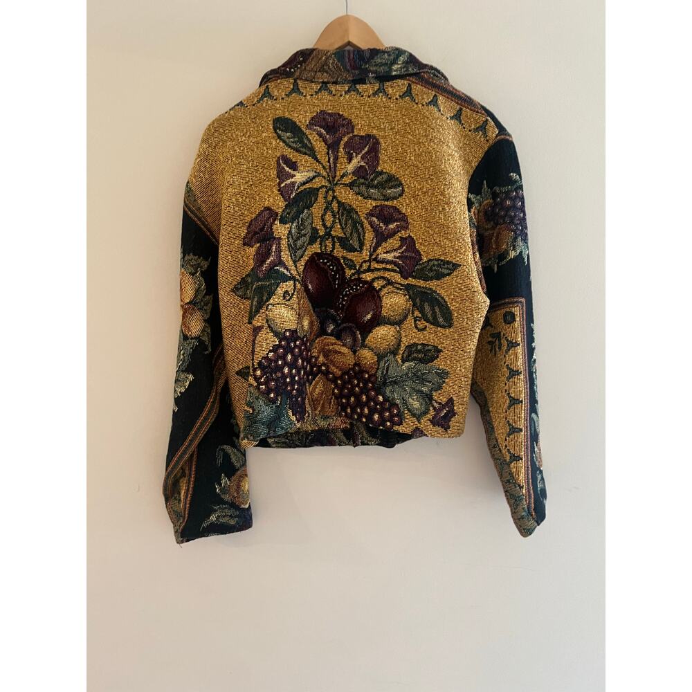 Vintage Paco Soler Cotton Tapestry Jacket Fruit Floral Gold & Black Size S/M JL - Picture 2 of 8
